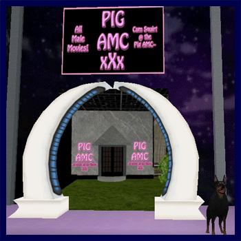 Entrace to the gay virtual porn theater The Pig AMC in the gay virtual world